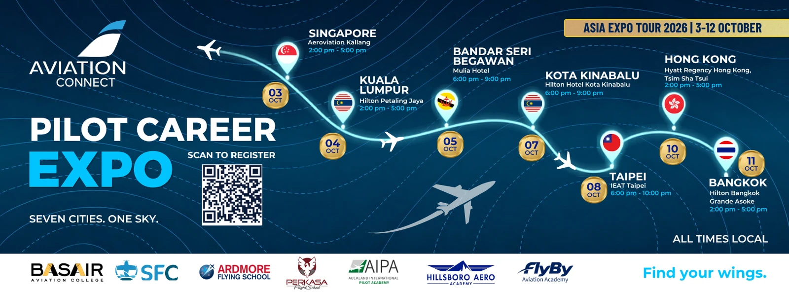 The tour's route: Singapore, Kuala Lumpur, Petaling Jaya, Selangor, Bandar Seri Begawan, Kota Kinabalu, Taipei, Hong Kong, Bangkok